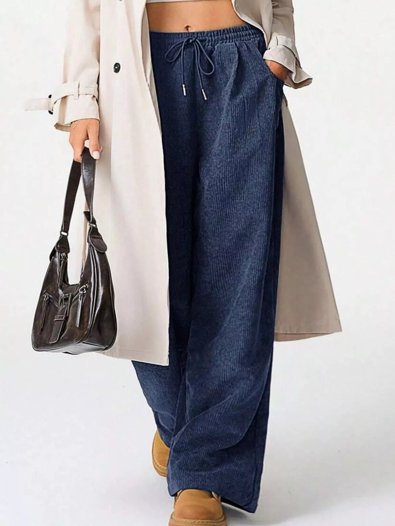 Wide Leg Corduroy Drawstring Pants - Liss & Lex