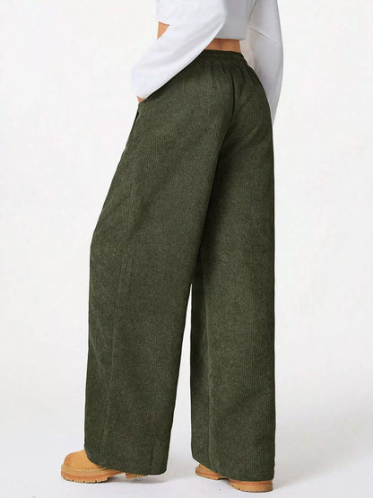 Wide Leg Corduroy Drawstring Pants - Liss & Lex