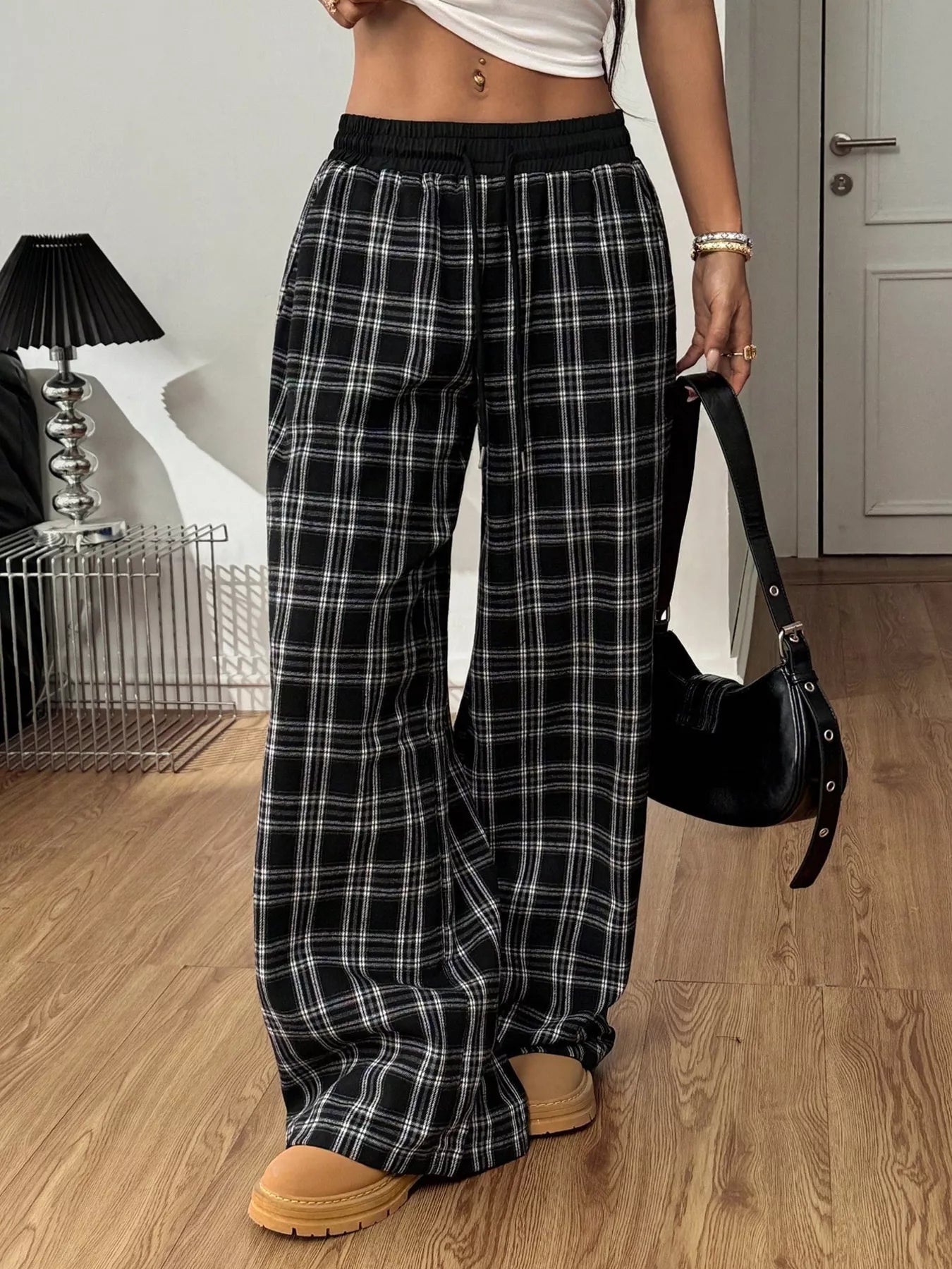 Plaid Wide-Leg Pants - Liss & Lex