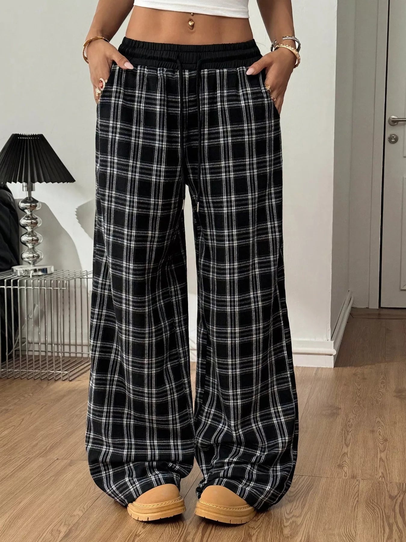 Plaid Wide-Leg Pants - Liss & Lex