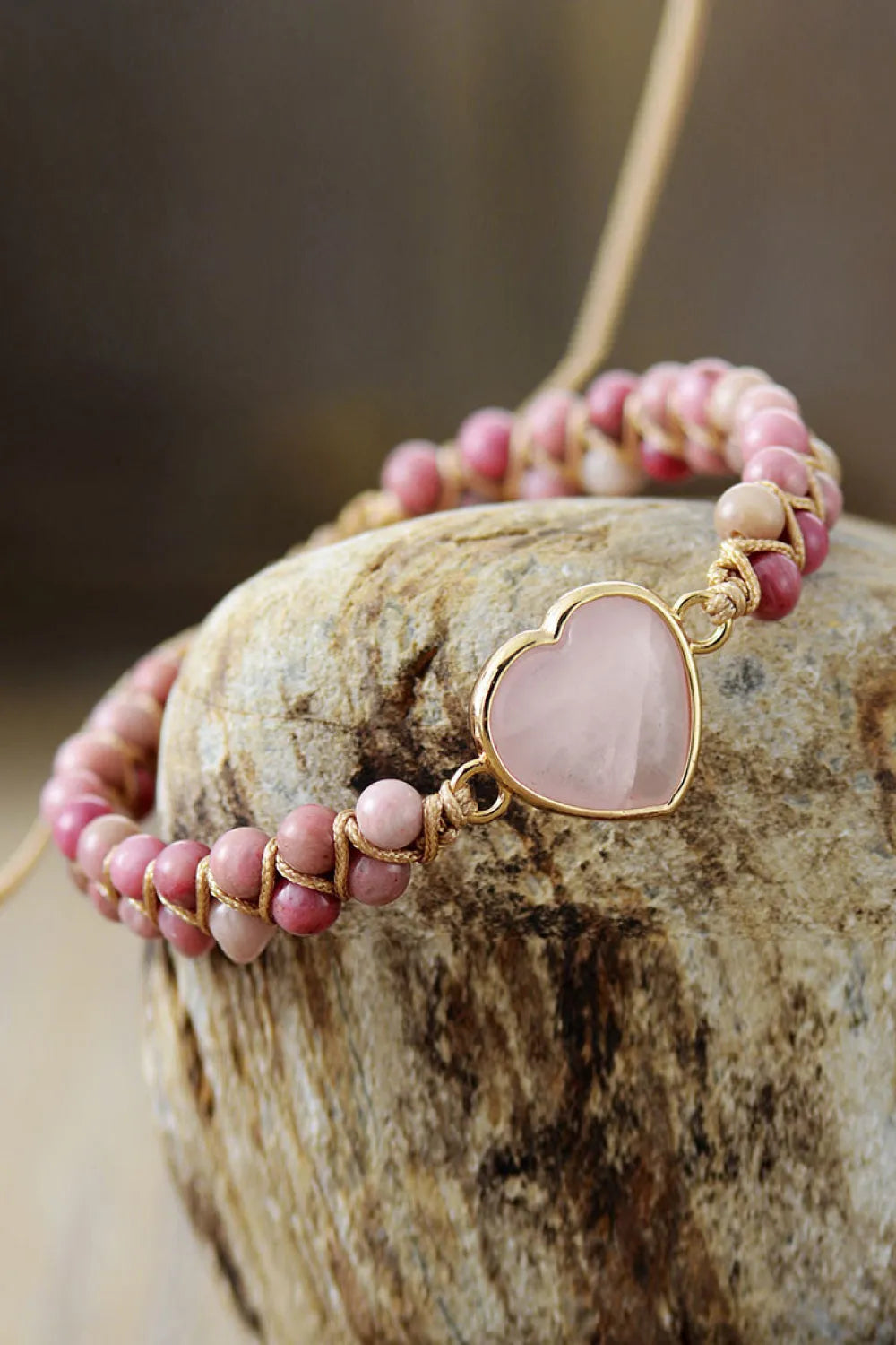 Rose Quartz Heart Beaded Bracelet - Liss & Lex