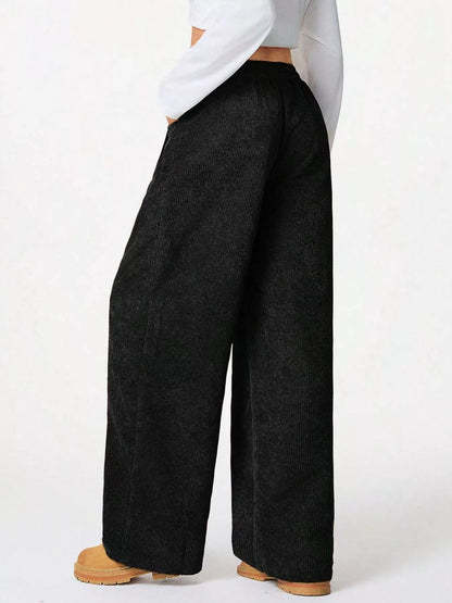 Wide Leg Corduroy Drawstring Pants - Liss & Lex