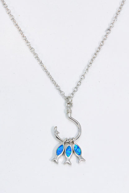 Opal Fish On A Hook Necklace