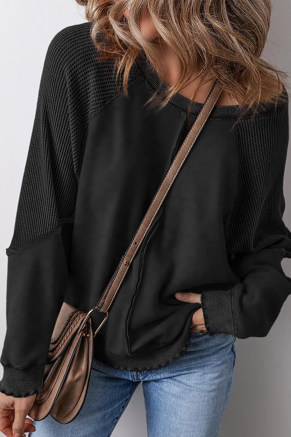 Exposed Seam Long Sleeve Sweatshirt - Liss & Lex