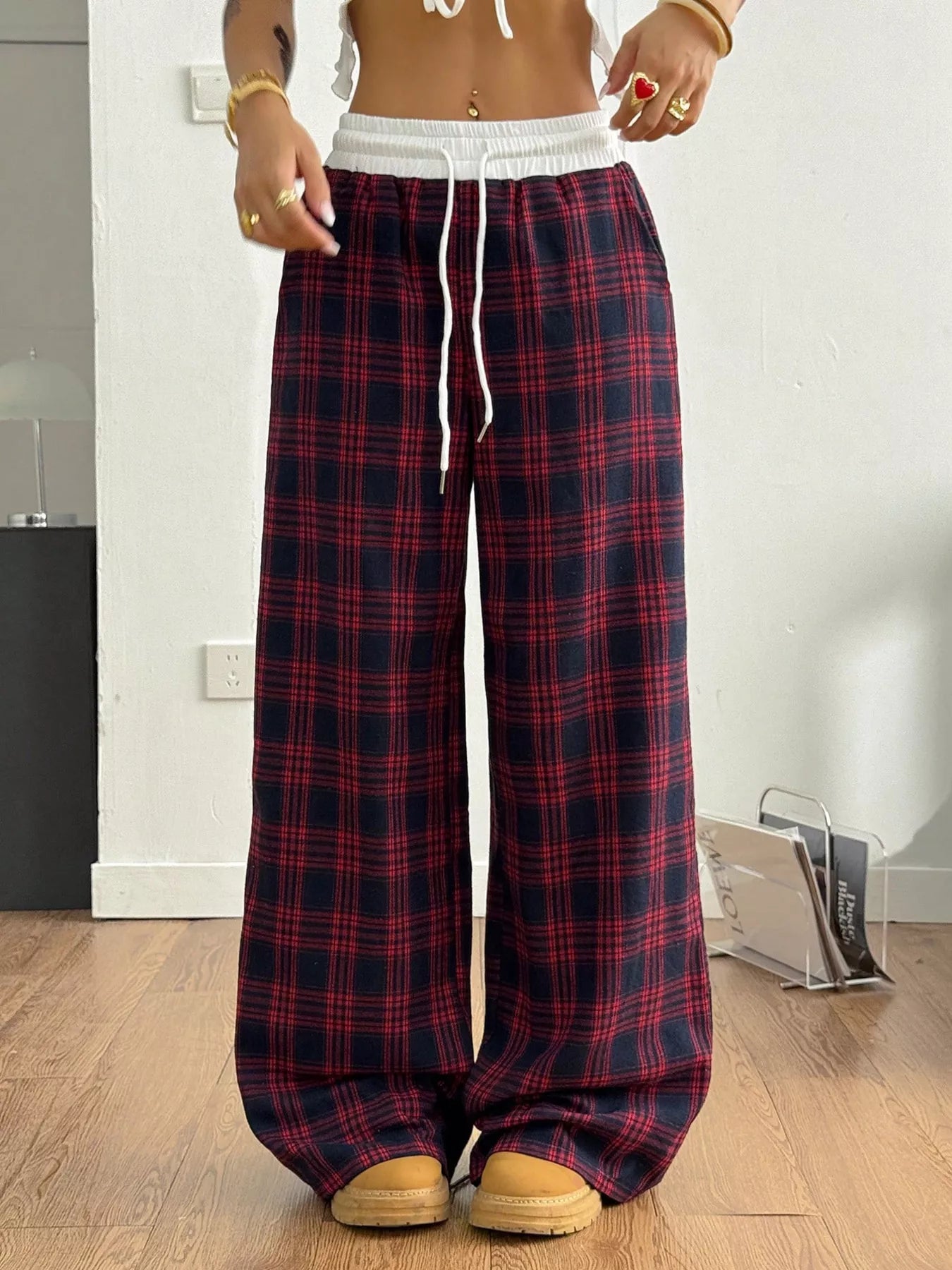 Plaid Wide-Leg Pants - Liss & Lex