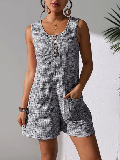 Button Front Romper with Pockets - Liss & Lex