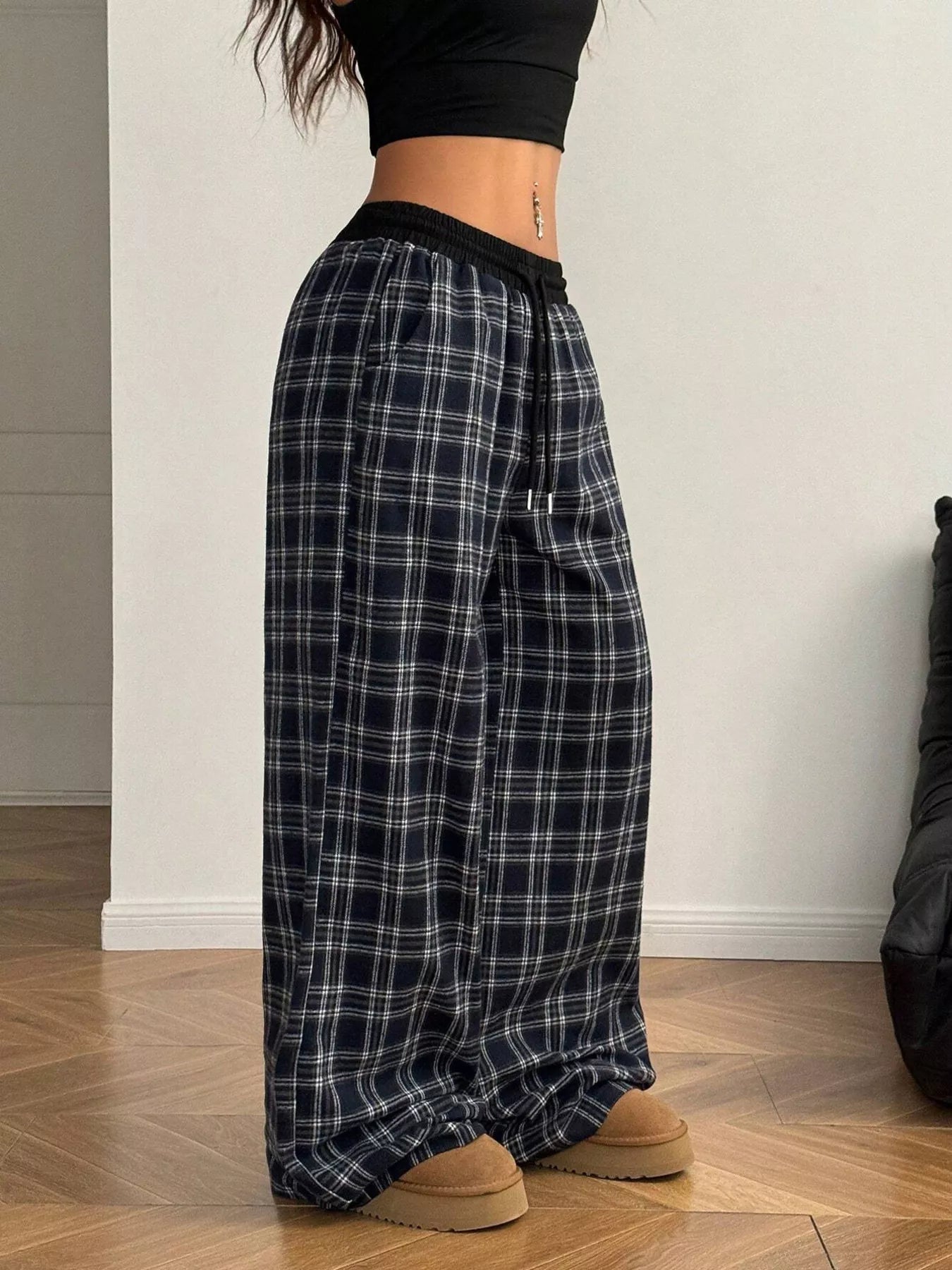 Plaid Wide-Leg Pants - Liss & Lex
