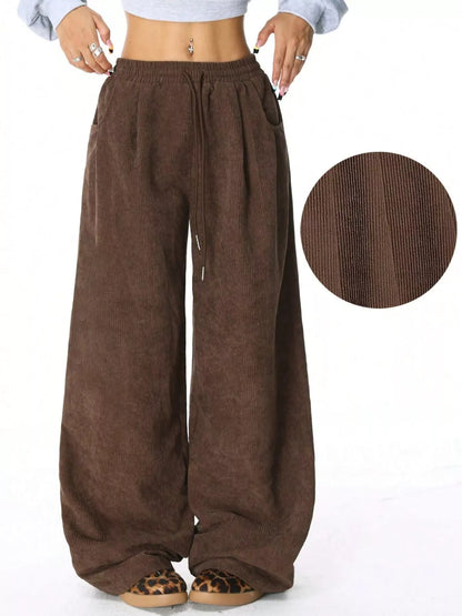 Wide Leg Corduroy Drawstring Pants - Liss & Lex
