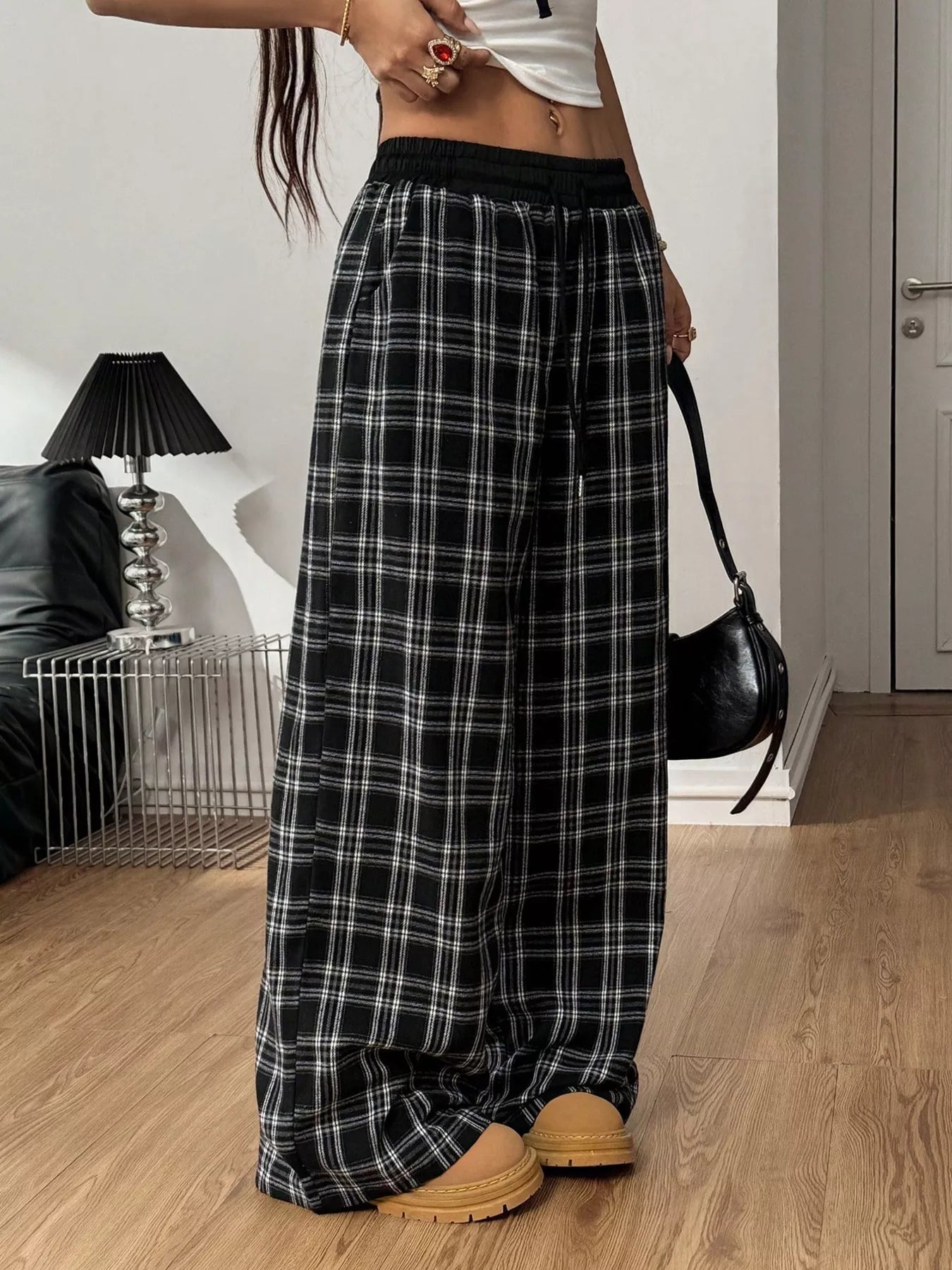 Plaid Wide-Leg Pants - Liss & Lex
