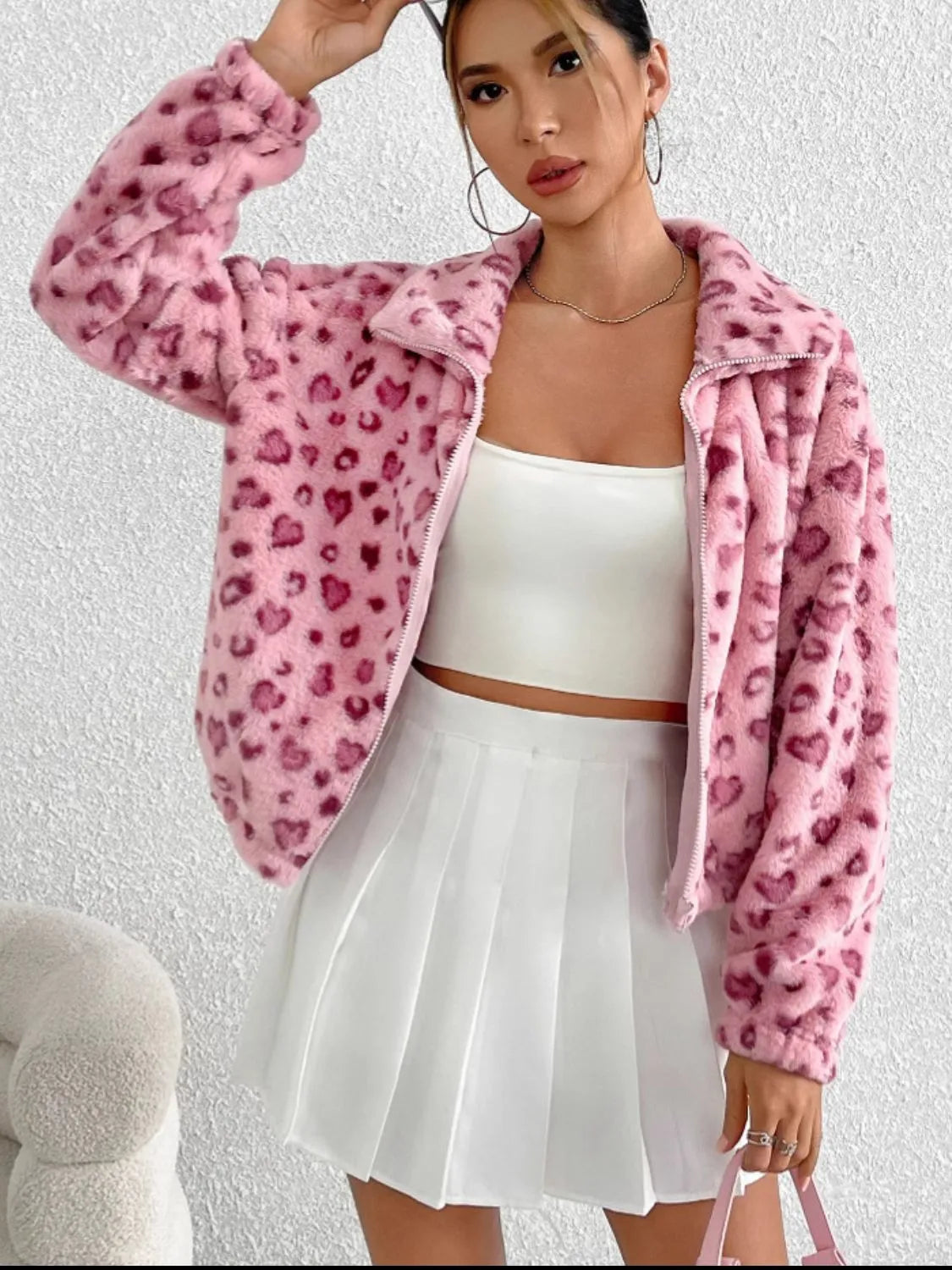 Pink Leopard Furry Jacket - Liss & Lex