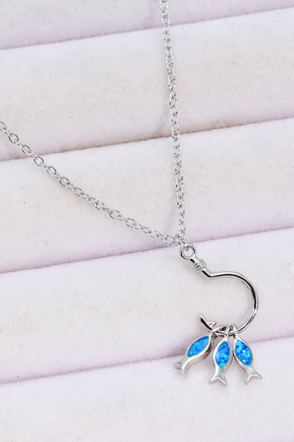 Opal Fish On A Hook Necklace