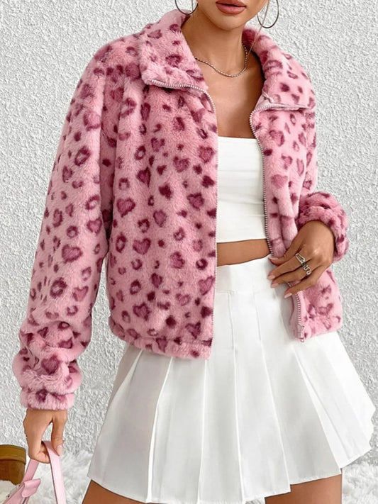 Pink Leopard Furry Jacket - Liss & Lex