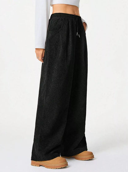 Wide Leg Corduroy Drawstring Pants - Liss & Lex