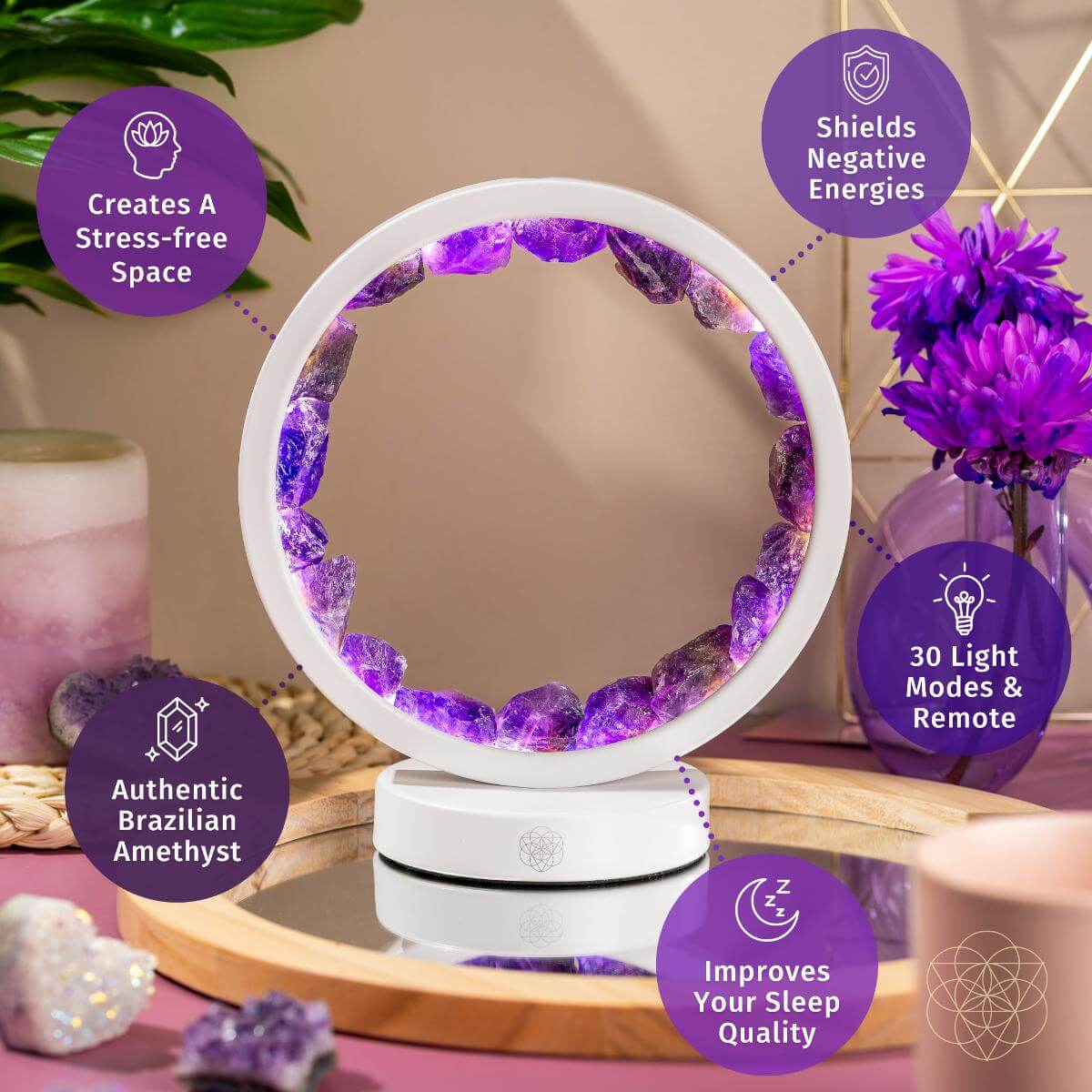 Stress Less, Sleep More – Amethyst Healing Lamp - Liss & Lex