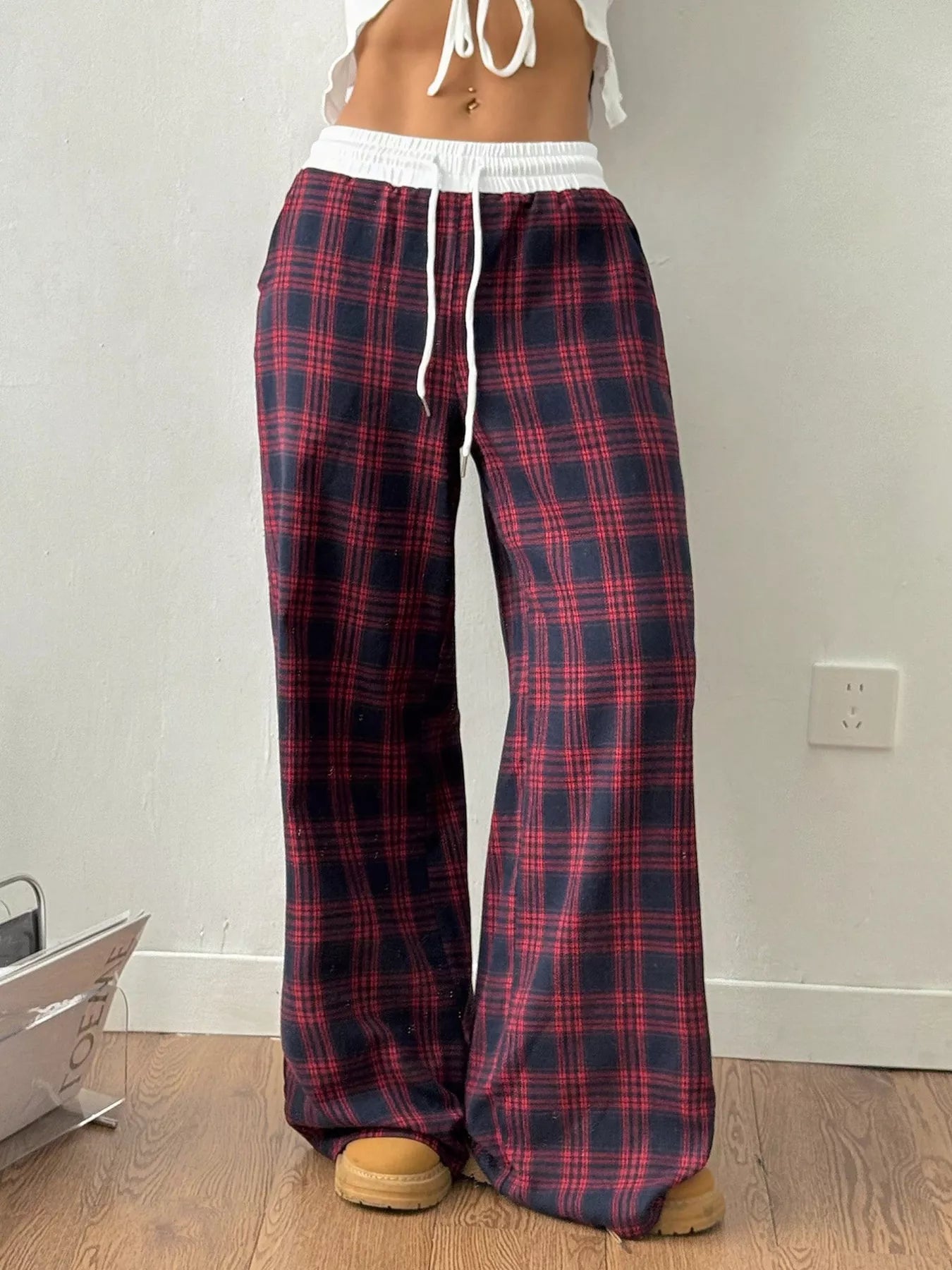Plaid Wide-Leg Pants - Liss & Lex