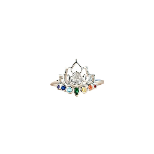 Sterling Silver Inlaid Zircon Lotus Shape Ring - Liss & Lex