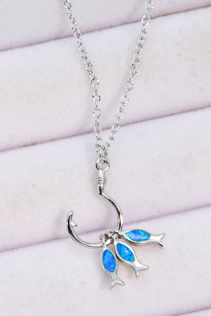 Opal Fish On A Hook Necklace