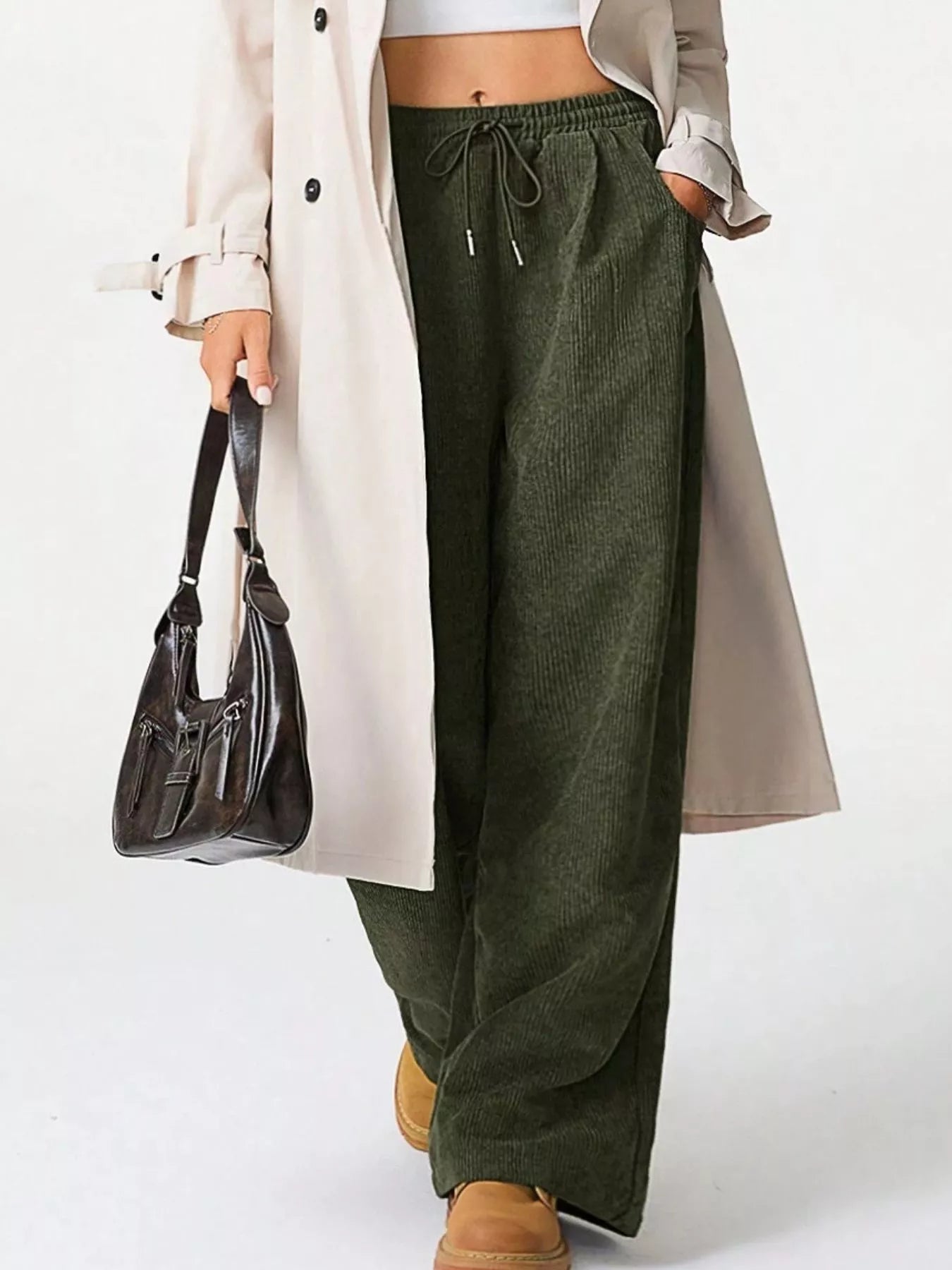 Wide Leg Corduroy Drawstring Pants - Liss & Lex