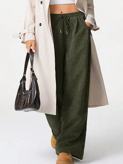 Wide Leg Corduroy Drawstring Pants - Liss & Lex
