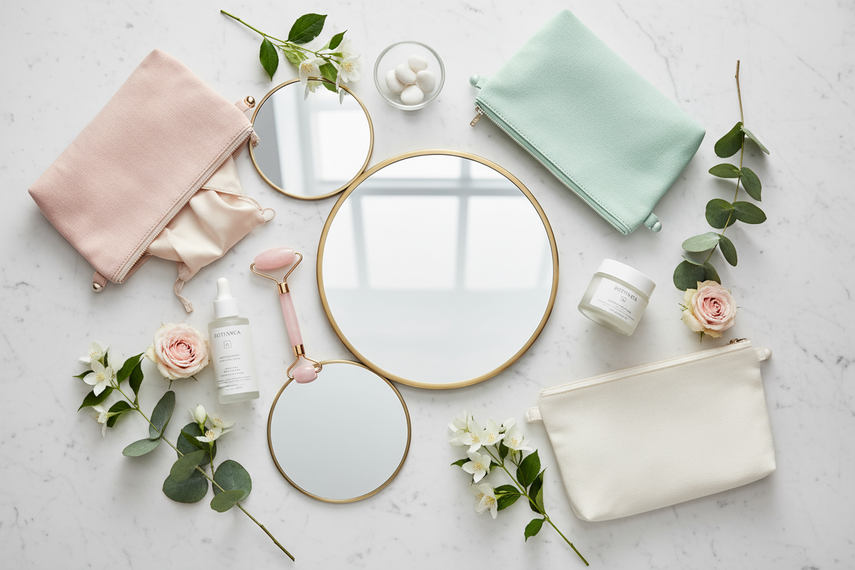 Add some mirrors, cosmetic bags, and face massager