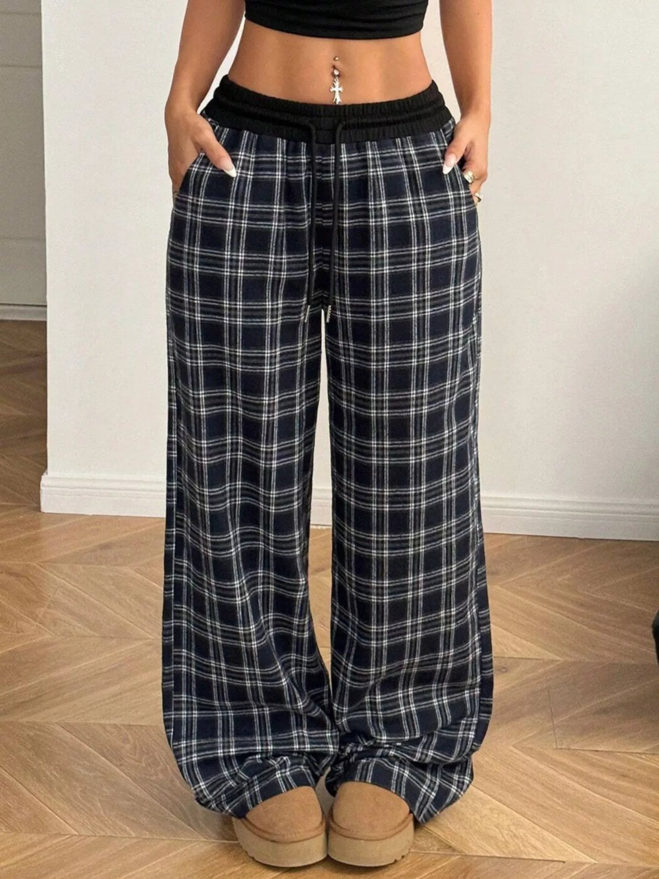 Plaid Wide-Leg Pants - Liss & Lex