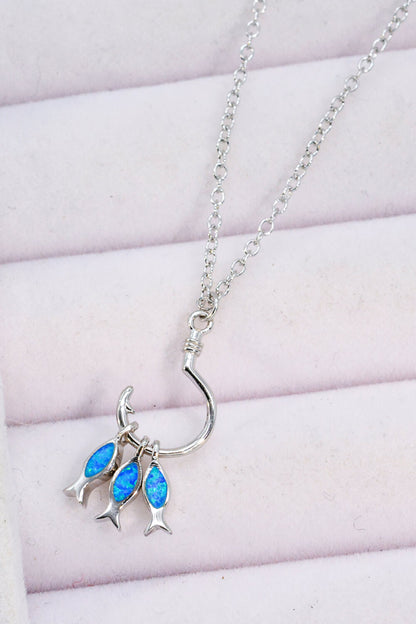 Opal Fish On A Hook Necklace