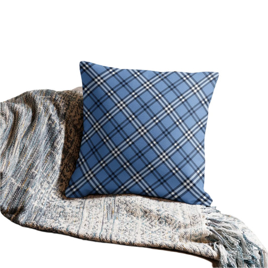 Blue Plaid Premium Throw Pillows - Liss & Lex
