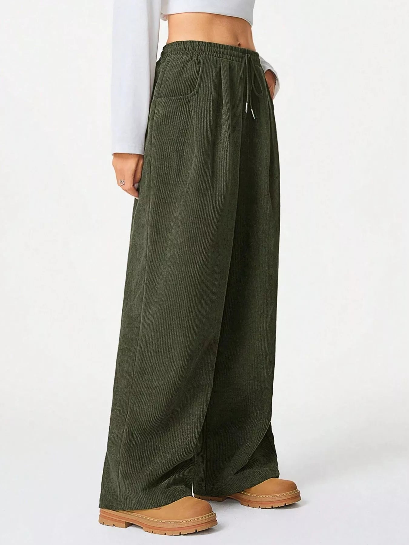 Wide Leg Corduroy Drawstring Pants - Liss & Lex