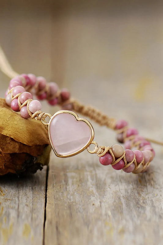 Rose Quartz Heart Beaded Bracelet - Liss & Lex