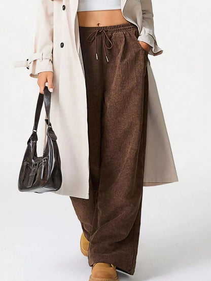Wide Leg Corduroy Drawstring Pants - Liss & Lex