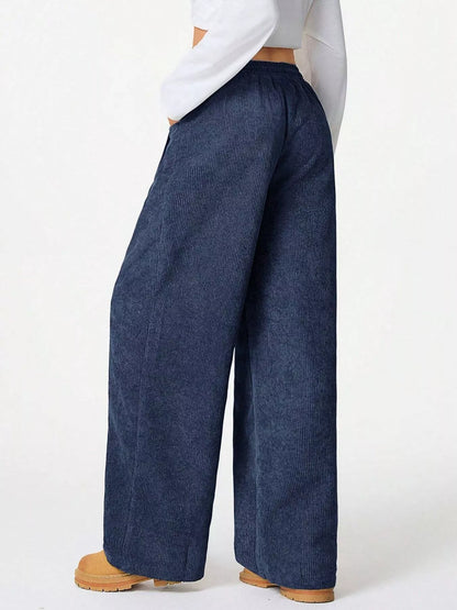 Wide Leg Corduroy Drawstring Pants - Liss & Lex