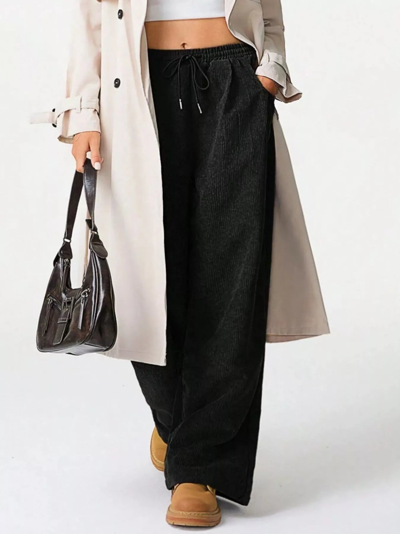 Wide Leg Corduroy Drawstring Pants - Liss & Lex