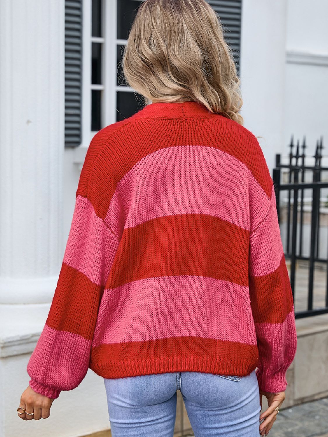 Striped Open Front Cardigan