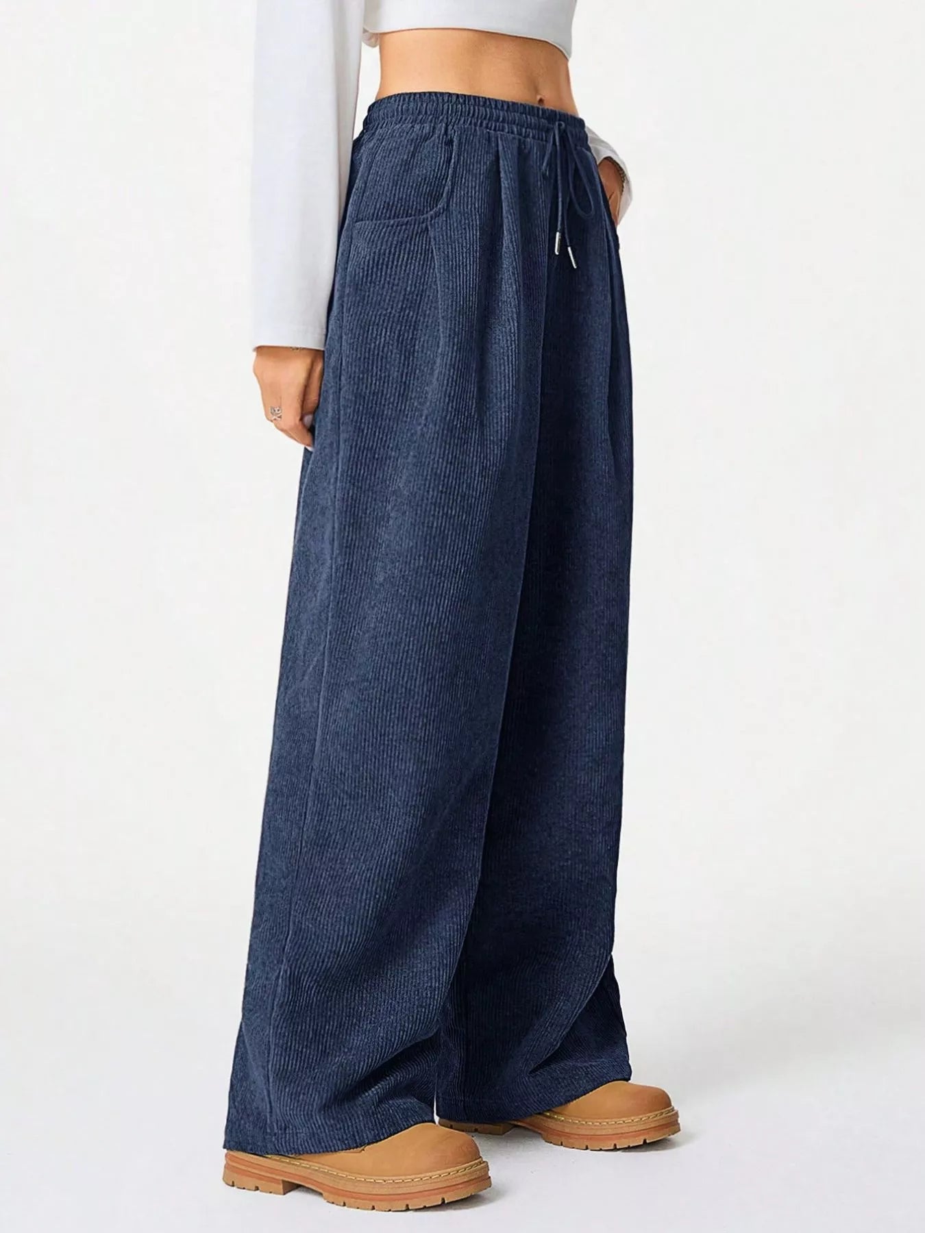 Wide Leg Corduroy Drawstring Pants - Liss & Lex