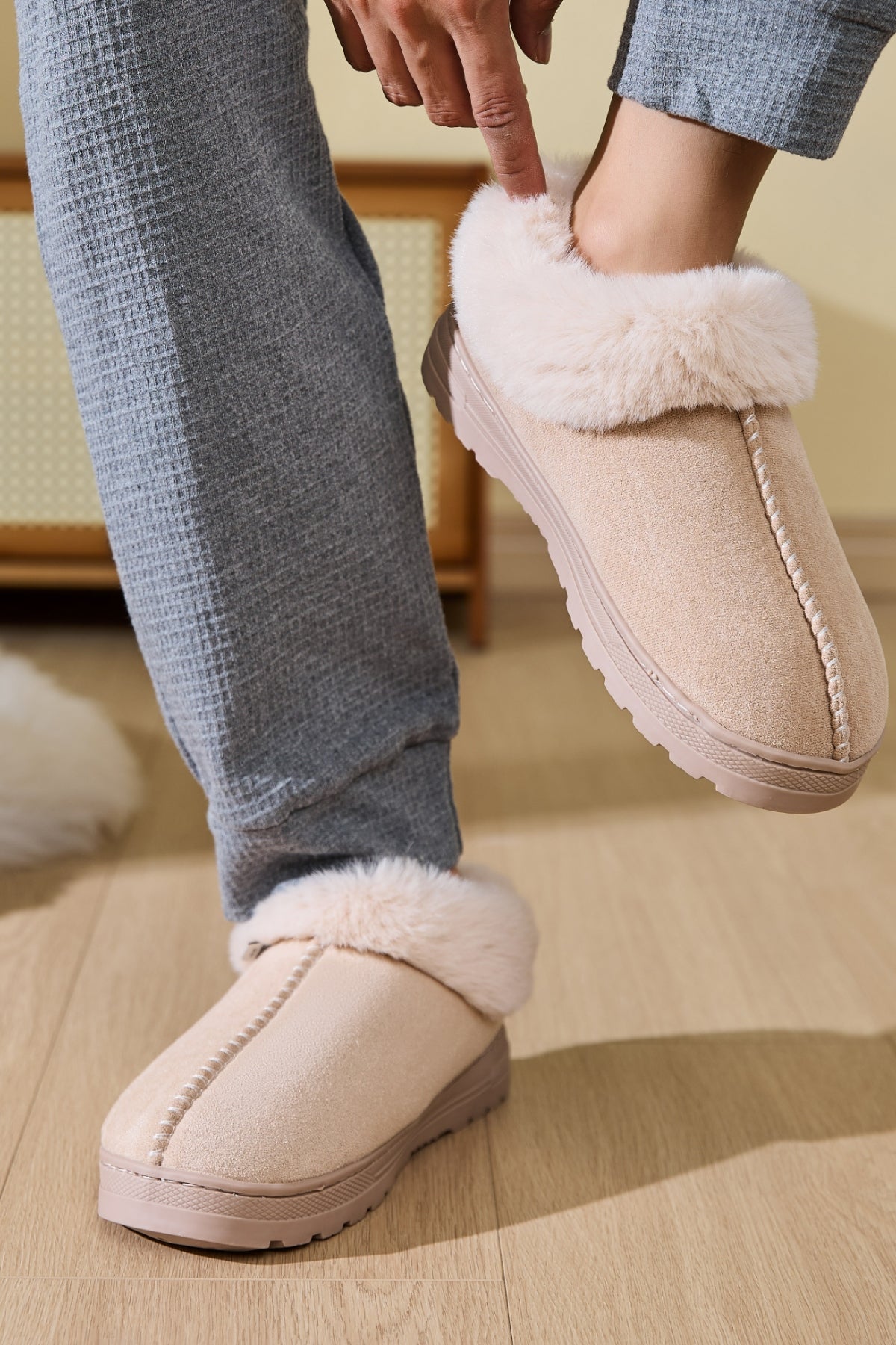 Faux Fur Platform Slippers