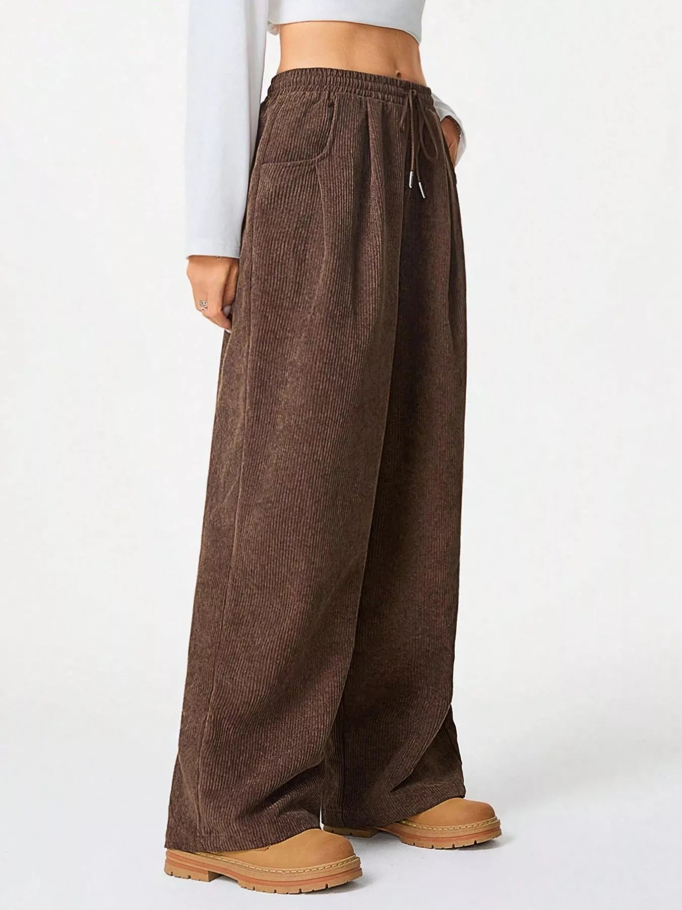 Wide Leg Corduroy Drawstring Pants - Liss & Lex