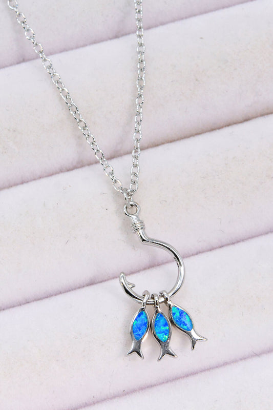 Opal Fish On A Hook Necklace