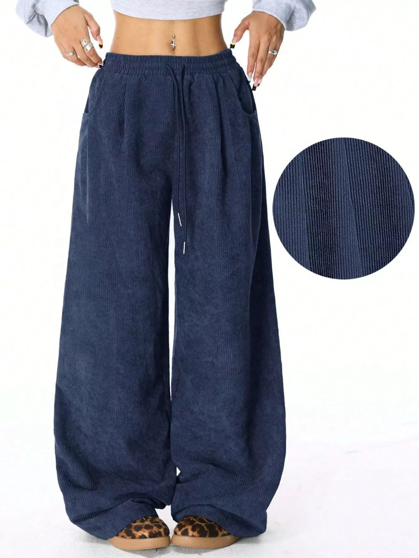 Wide Leg Corduroy Drawstring Pants - Liss & Lex