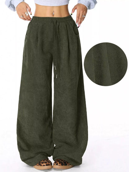 Wide Leg Corduroy Drawstring Pants - Liss & Lex