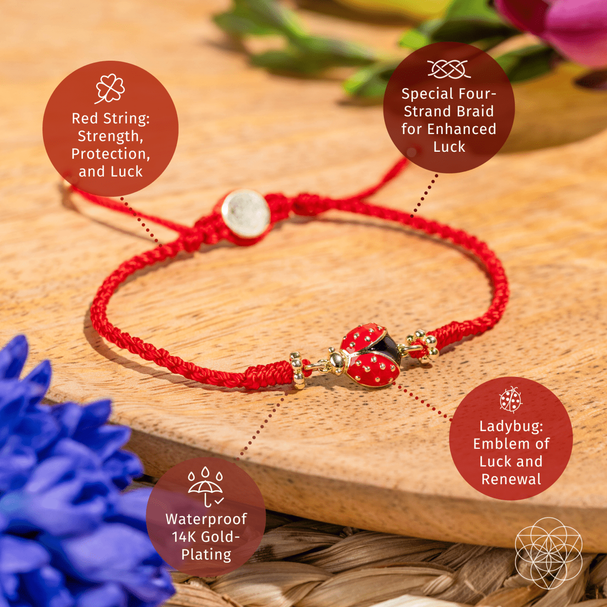 Lucky Ladybug - Four-Strand Red String Bracelet - Liss & Lex