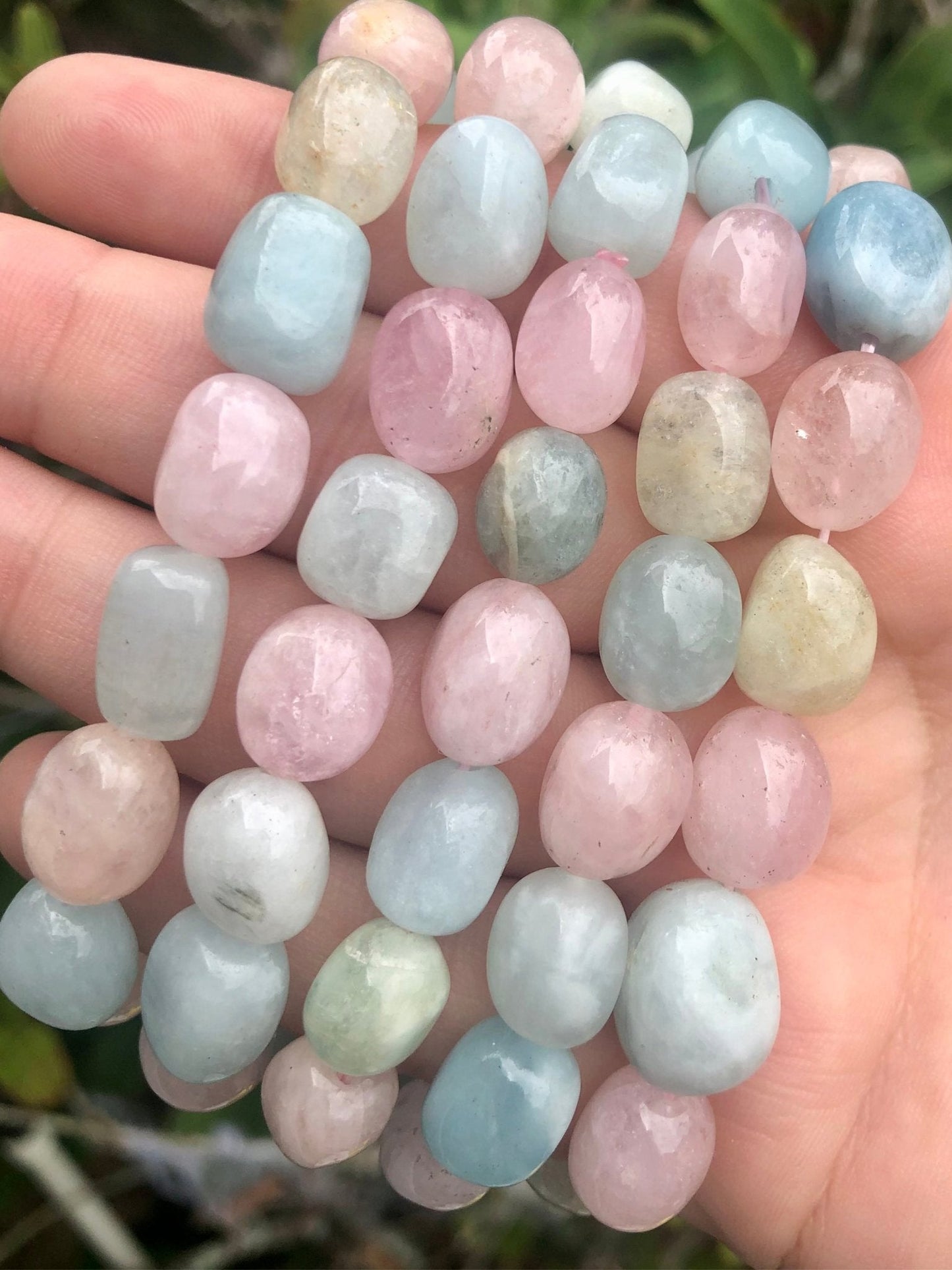 Morganite Tumbled Bead Bracelet – Soft Pink & Blue Hues - Liss & Lex